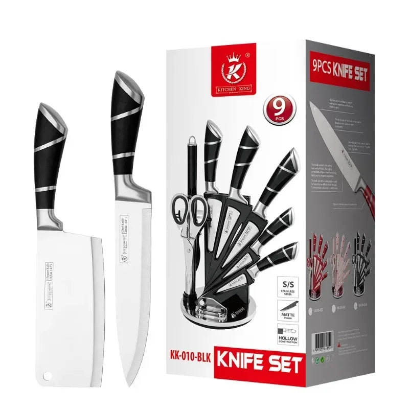 Stainless Steel Kitchen Knife Set 9 Pieces with Sharpener