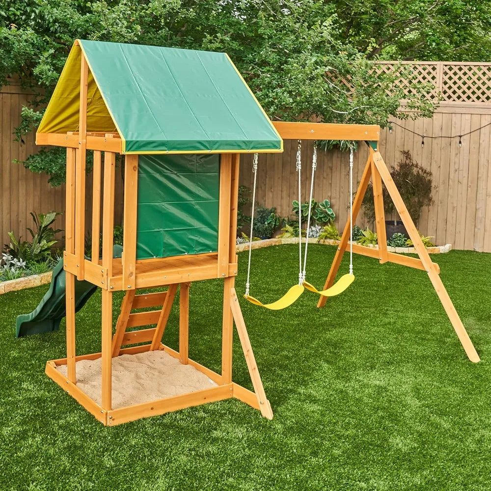 Wooden Outdoor Swing and Slide Set for Kids Activity Park