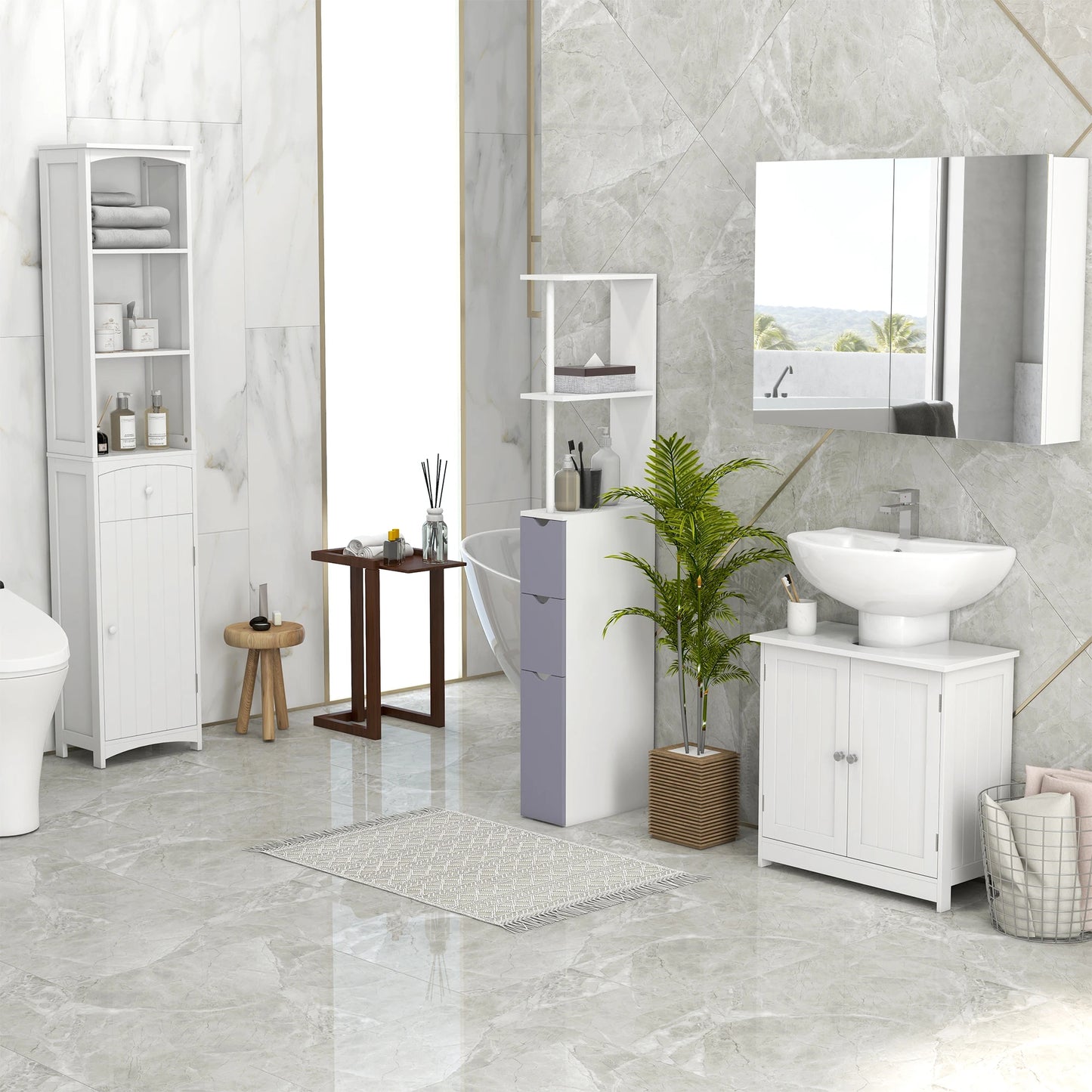 Homcom Modern Bathroom Storage Cabinet with 3-Tier Shelves