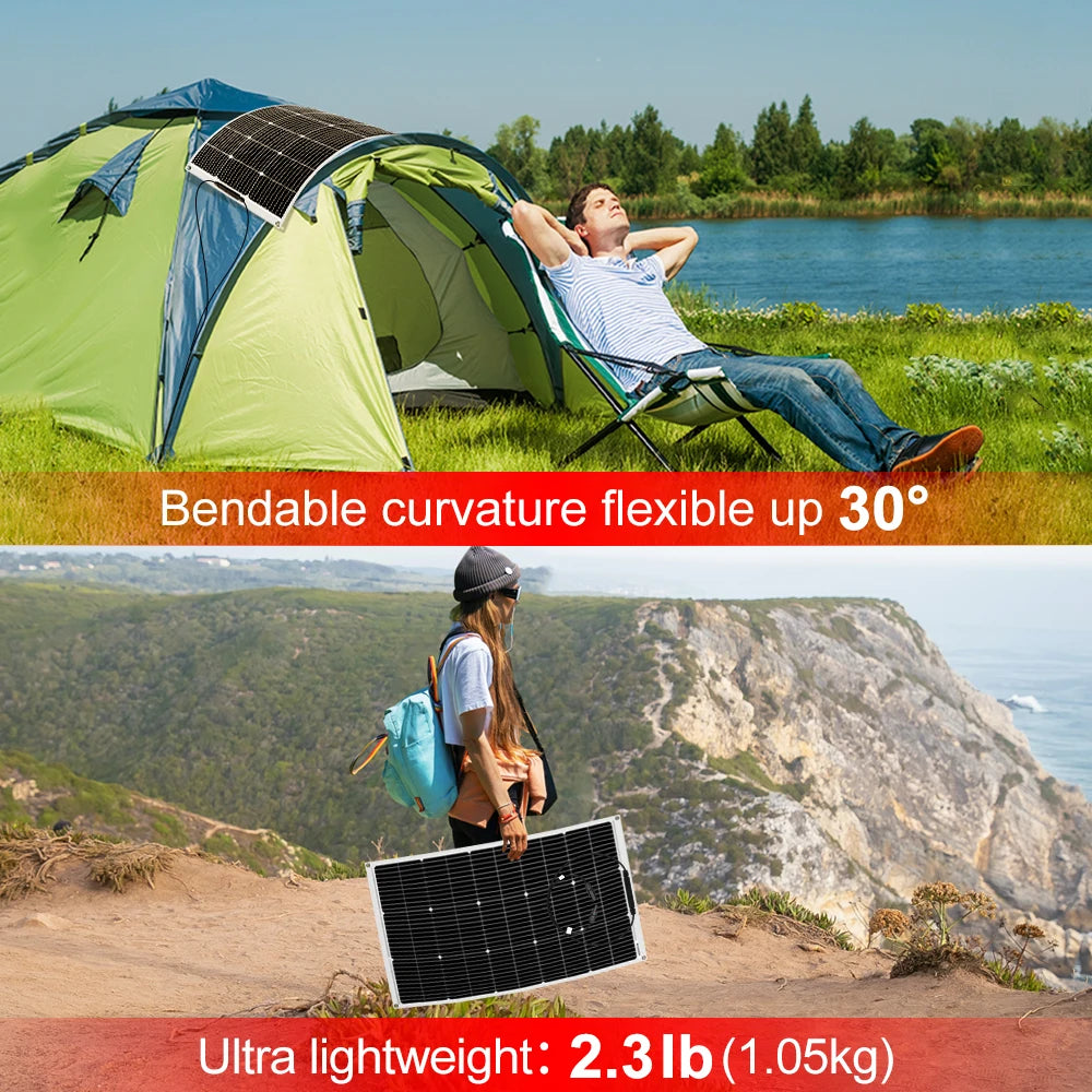 DOKIO Flexible 100W Monocrystalline Solar Panel for Camping