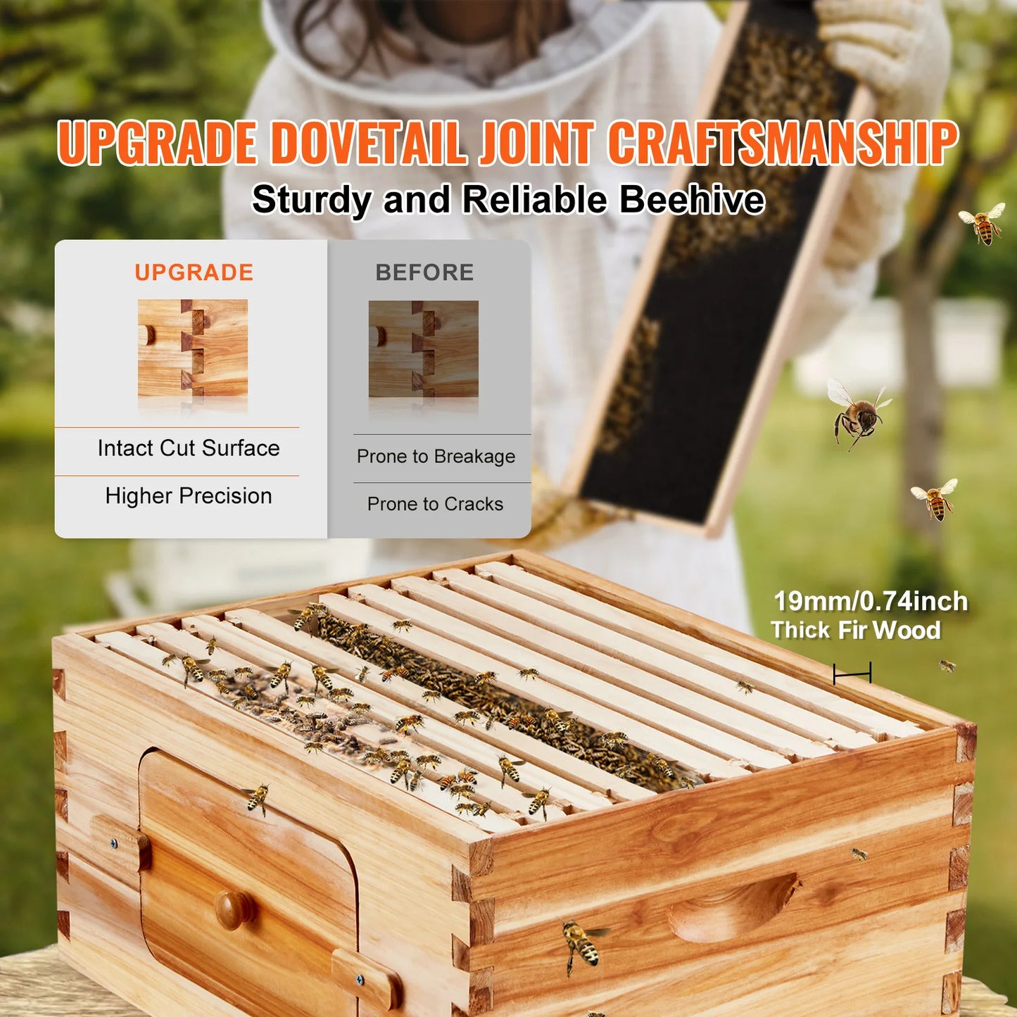 SucceBuy Natural Cedar Langstroth Beehive Deep Box Kit