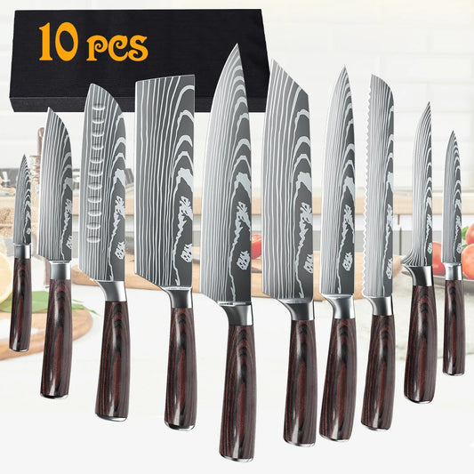 Japanese Kitchen Knives Set High Carbon Damascus Steel 8/10pcs