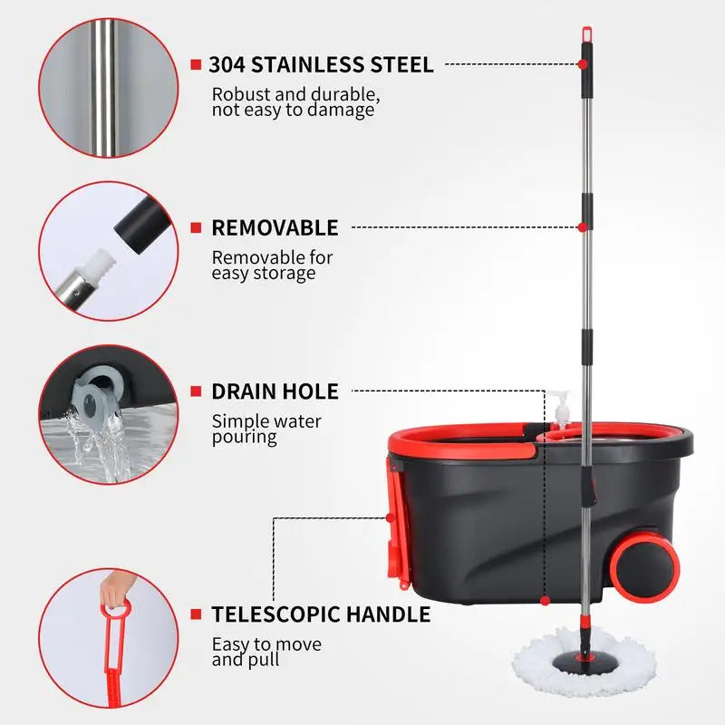 360 Degree Spinning Mop Bucket System with 3 Microfiber Heads