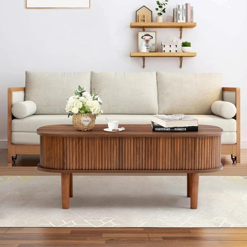 Fluted Lift Top Coffee Table with Hidden Compartment