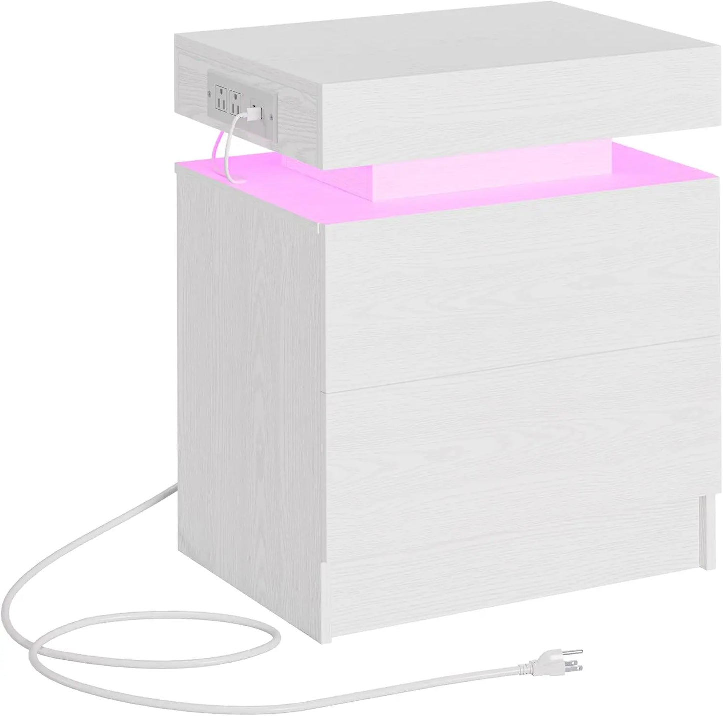 Modern Black Bedside Table with Charging Station and LED Lights